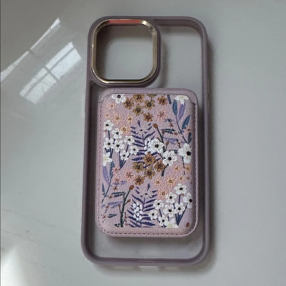 Floral Pink Phone Case with Card Holder 15 pro Max